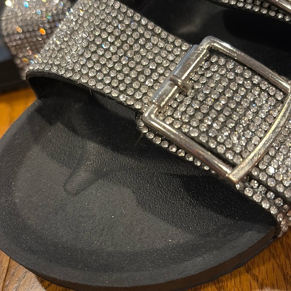 Madden Girl Black Slide Sandals, rhinestone straps, good condition, size 8.5-9 - Picture 2 of 7